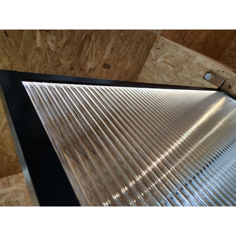 LED Fluted Glass Shower Panel Matte Black Stainless Steel