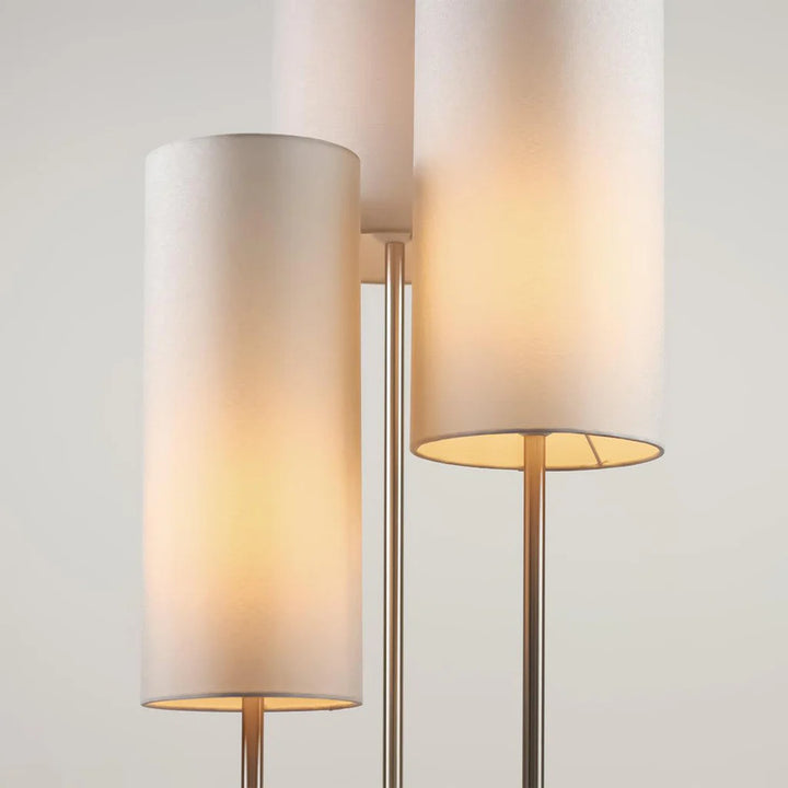 Sarah Modern Trio, Iron Floor Lamp - Satin Nickel, Fabric Grey Shade, 1710mm High, PL0207