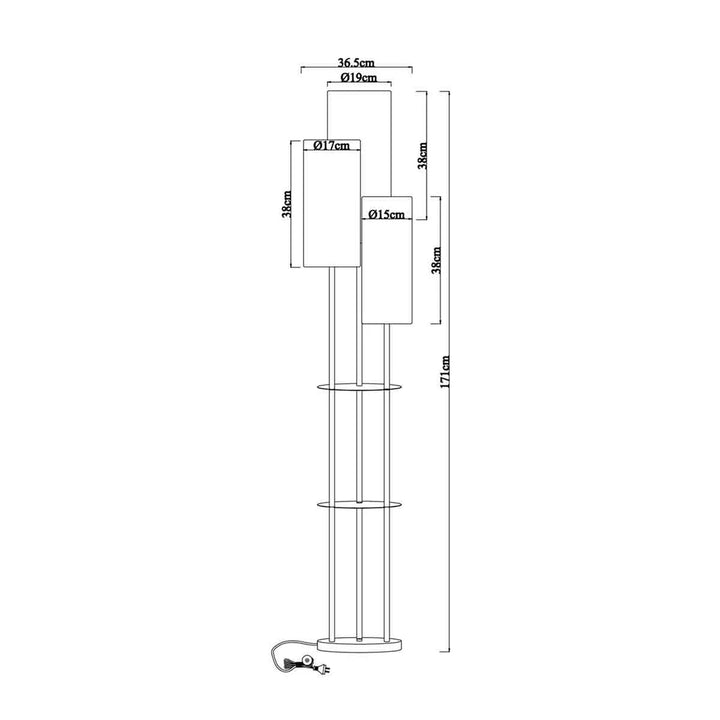 Sarah Modern Trio, Iron Floor Lamp - Satin Nickel, Fabric Grey Shade, 1710mm High, PL0207