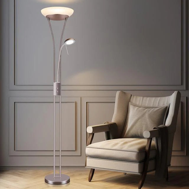 Quinn Elegant LED Mother & Child Floor Lamp - Black/Brass/Chrome, Glass Shade, 1800mm High, PL0023