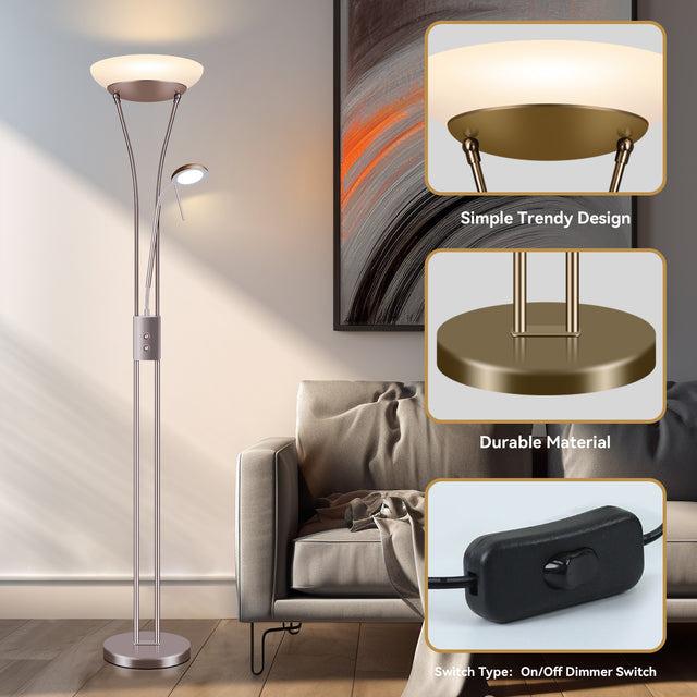 Quinn Elegant LED Mother & Child Floor Lamp - Black/Brass/Chrome, Glass Shade, 1800mm High, PL0023