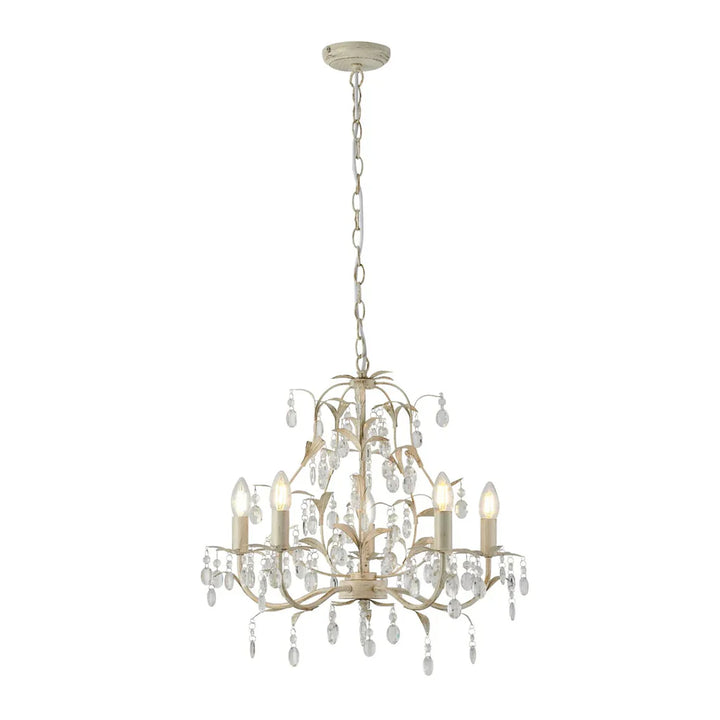 Lucy Elegant Iron Chandelier Light - Ivory and Brushed Gold, 5 Lights, PL0306