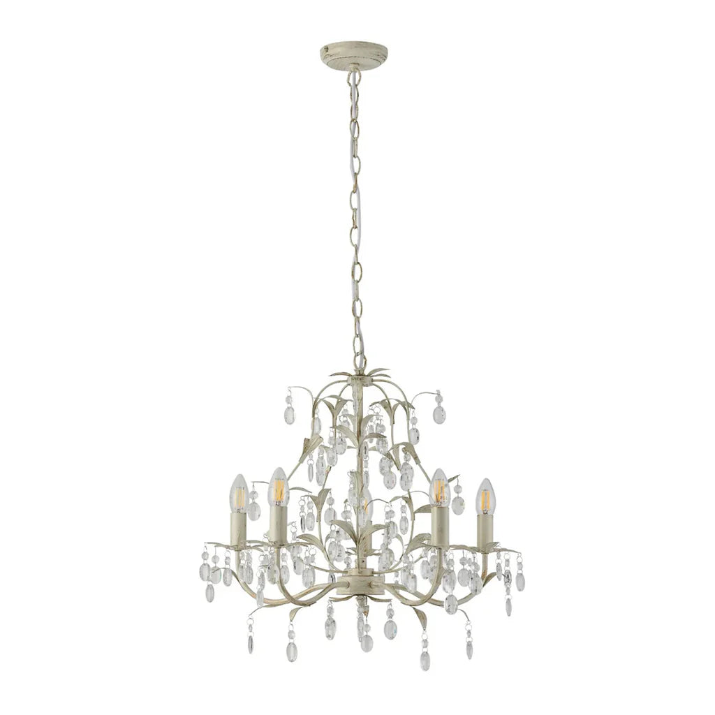 Lucy Elegant Iron Chandelier Light - Ivory and Brushed Gold, 5 Lights, PL0306