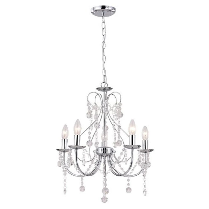 Parker Glamorous Crystal Chandelier Light - Chrome or White, 5 Lights, PL0160