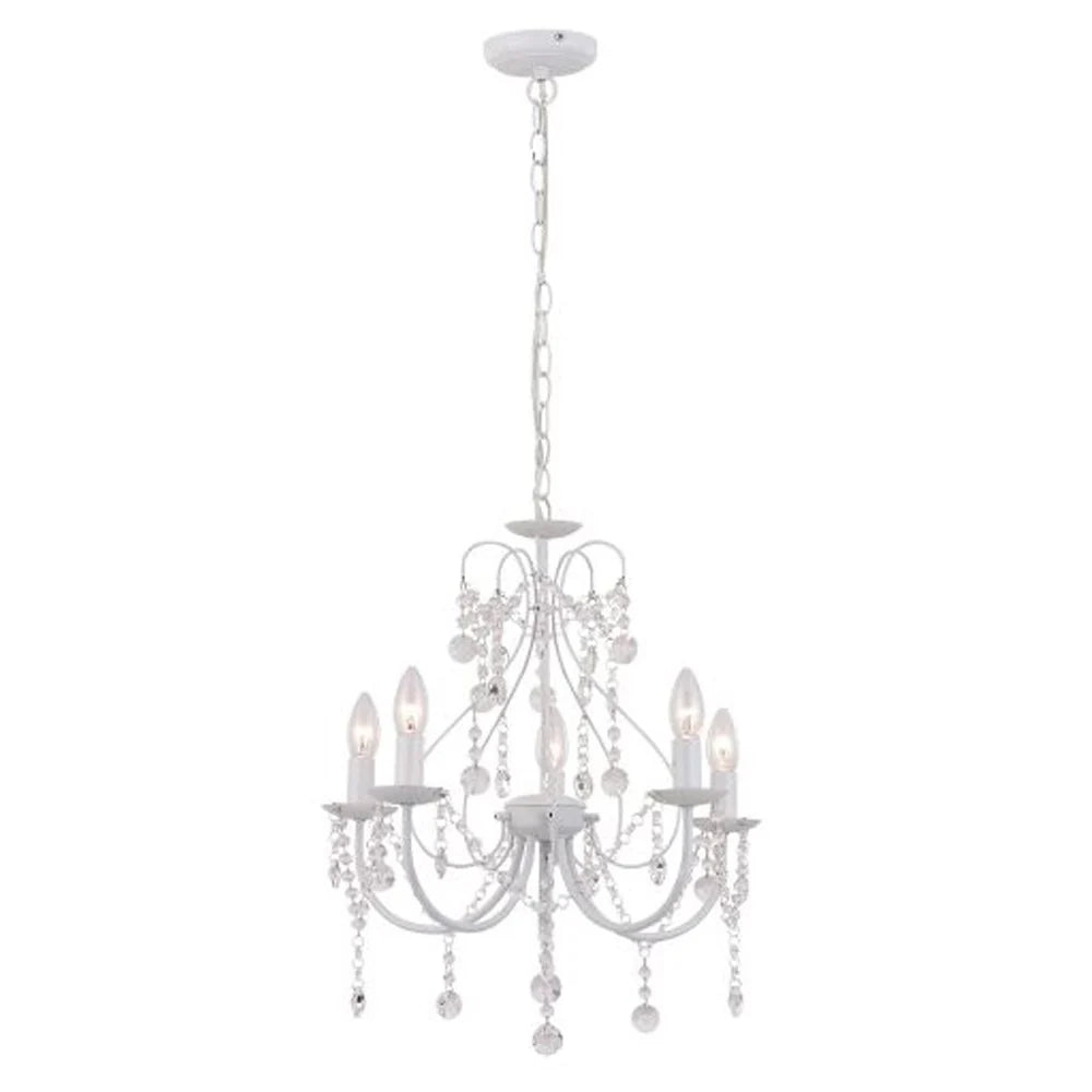 Parker Glamorous Crystal Chandelier Light - Chrome or White, 5 Lights, PL0160