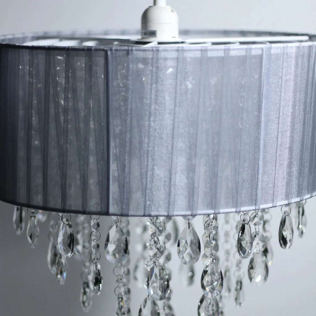 Victoria Elegant Fabric and Acrylic Chandelier Light - Grey or White, PL0281