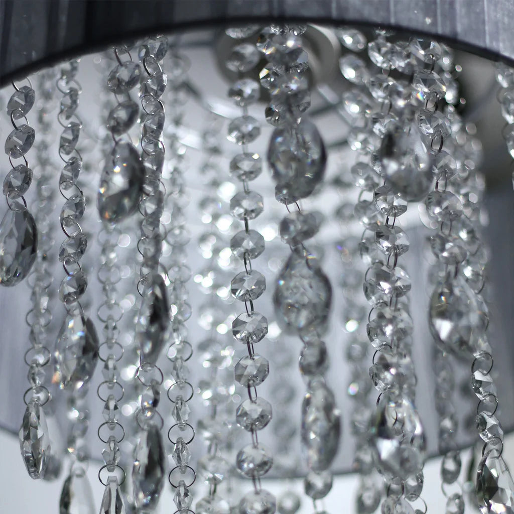 Victoria Elegant Fabric and Acrylic Chandelier Light - Grey or White, PL0281