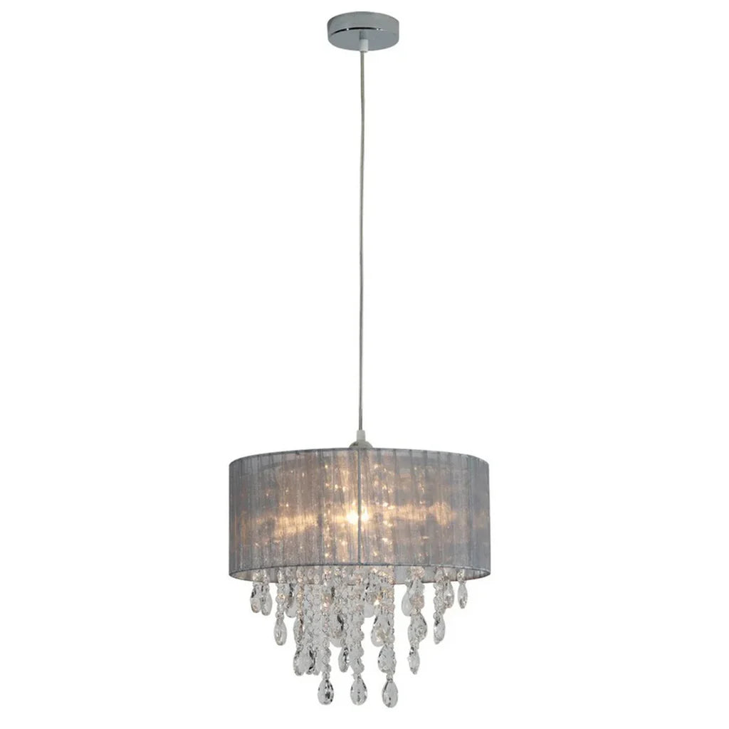 Victoria Elegant Fabric and Acrylic Chandelier Light - Grey or White, PL0281