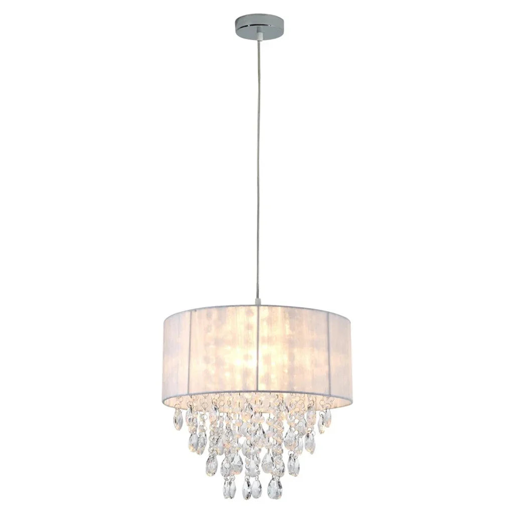 Victoria Elegant Fabric and Acrylic Chandelier Light - Grey or White, PL0281