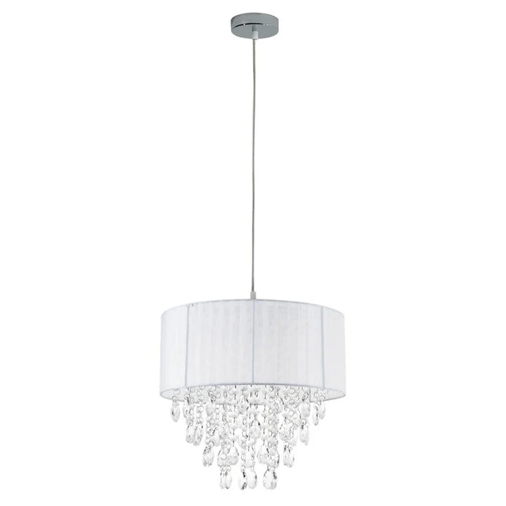 Victoria Elegant Fabric and Acrylic Chandelier Light - Grey or White, PL0281