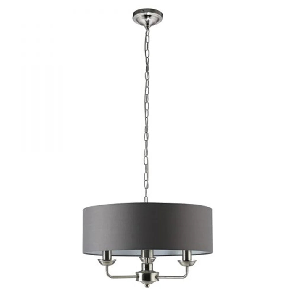 Gianna Elegant Metal Chandelier Light - Satin Nickel / Grey, 3 Lights, PL0096