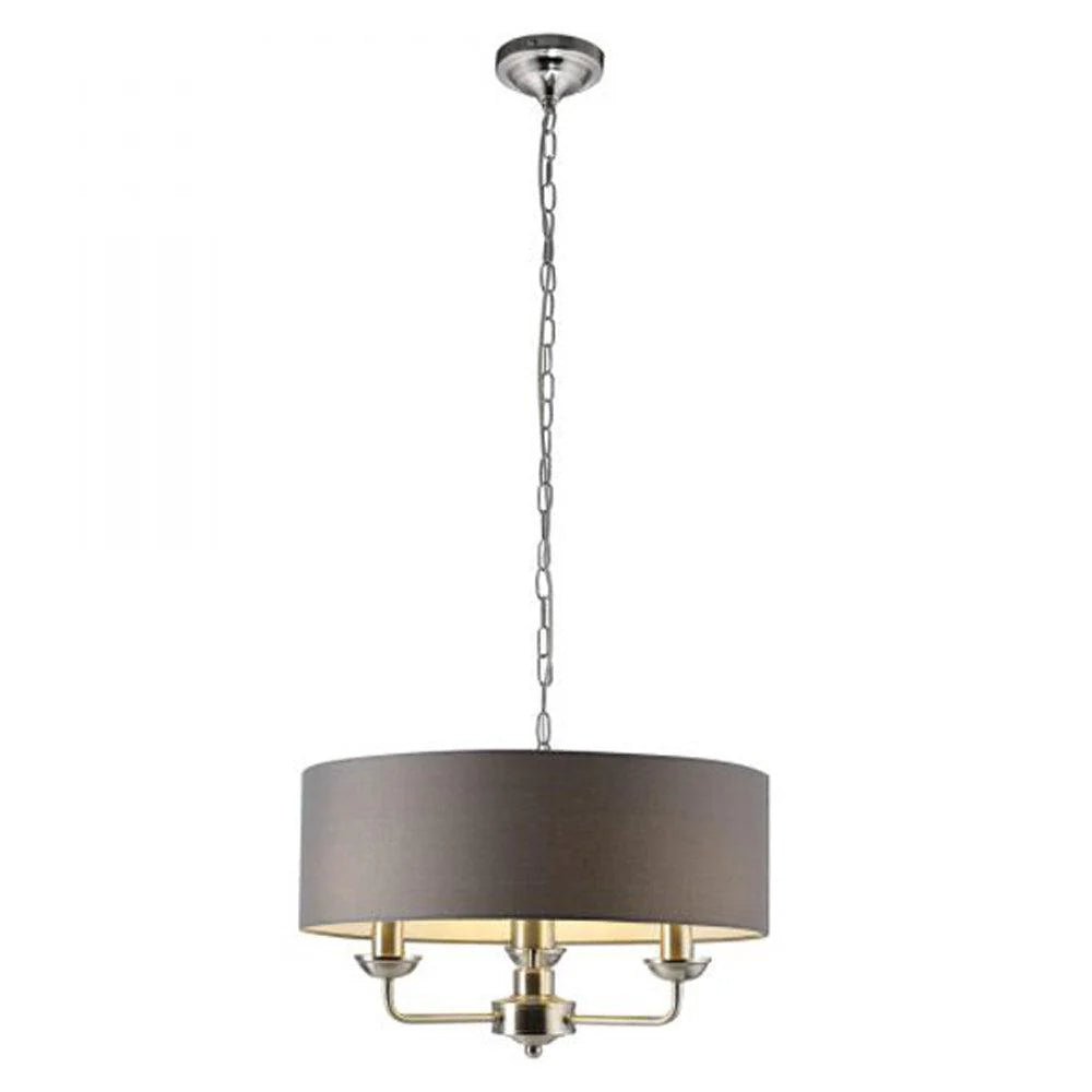 Gianna Elegant Metal Chandelier Light - Satin Nickel / Grey, 3 Lights, PL0096