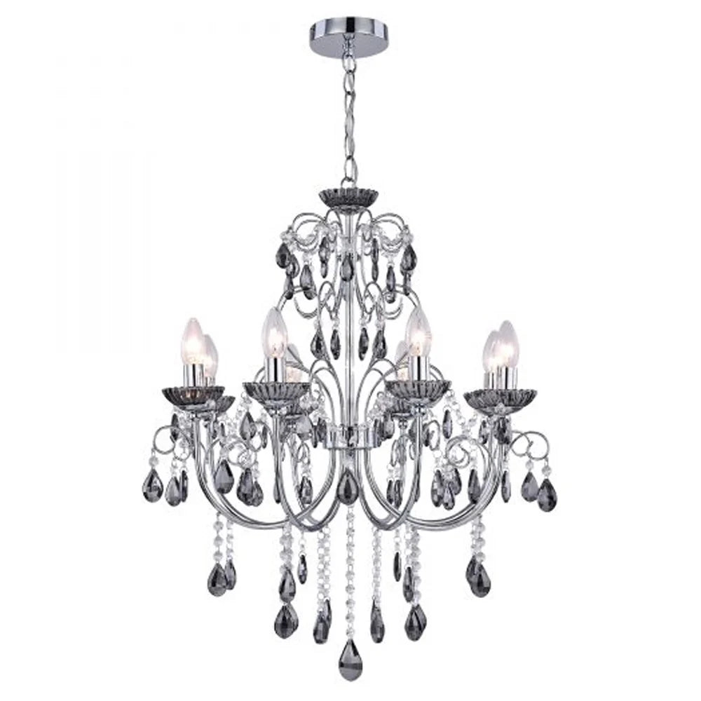 Melanie Luxury Metal and Crystal Chandelier Light - Chrome / Smoke, 8 lights, PL0152