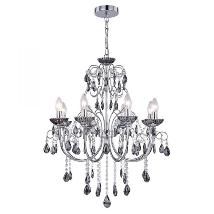 Melanie Luxury Metal and Crystal Chandelier Light - Chrome / Smoke, 8 lights, PL0152