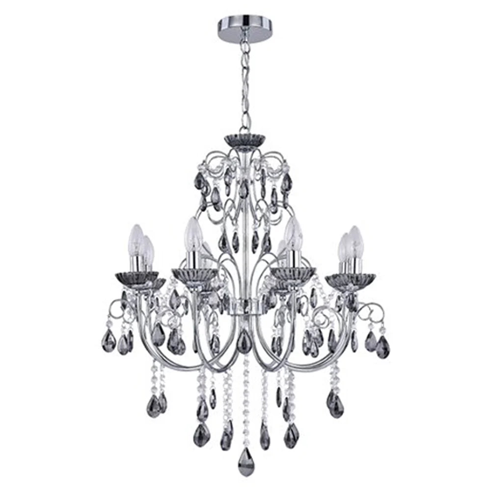 Melanie Luxury Metal and Crystal Chandelier Light - Chrome / Smoke, 8 lights, PL0152