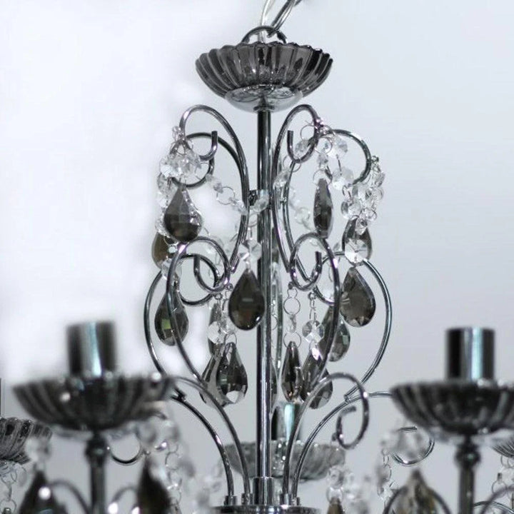 Olivia Luxury Metal and Crystal Chandelier Light - Chrome / Smoke, 5 Light PL0151