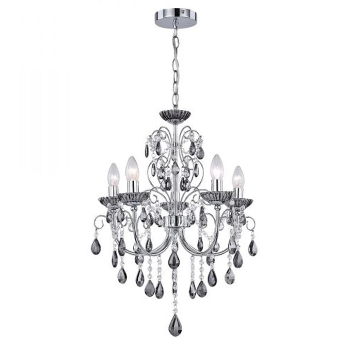 Olivia Luxury Metal and Crystal Chandelier Light - Chrome / Smoke, 5 Light PL0151