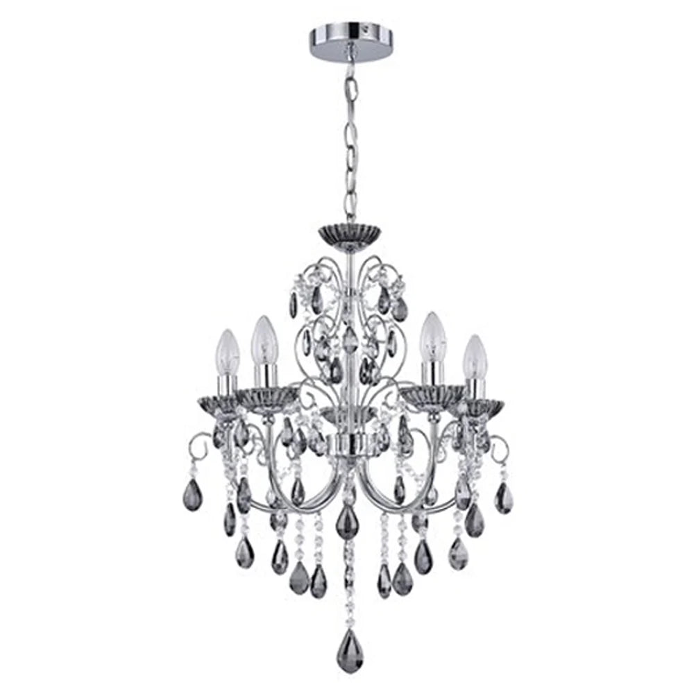 Olivia Luxury Metal and Crystal Chandelier Light - Chrome / Smoke, 5 Light PL0151