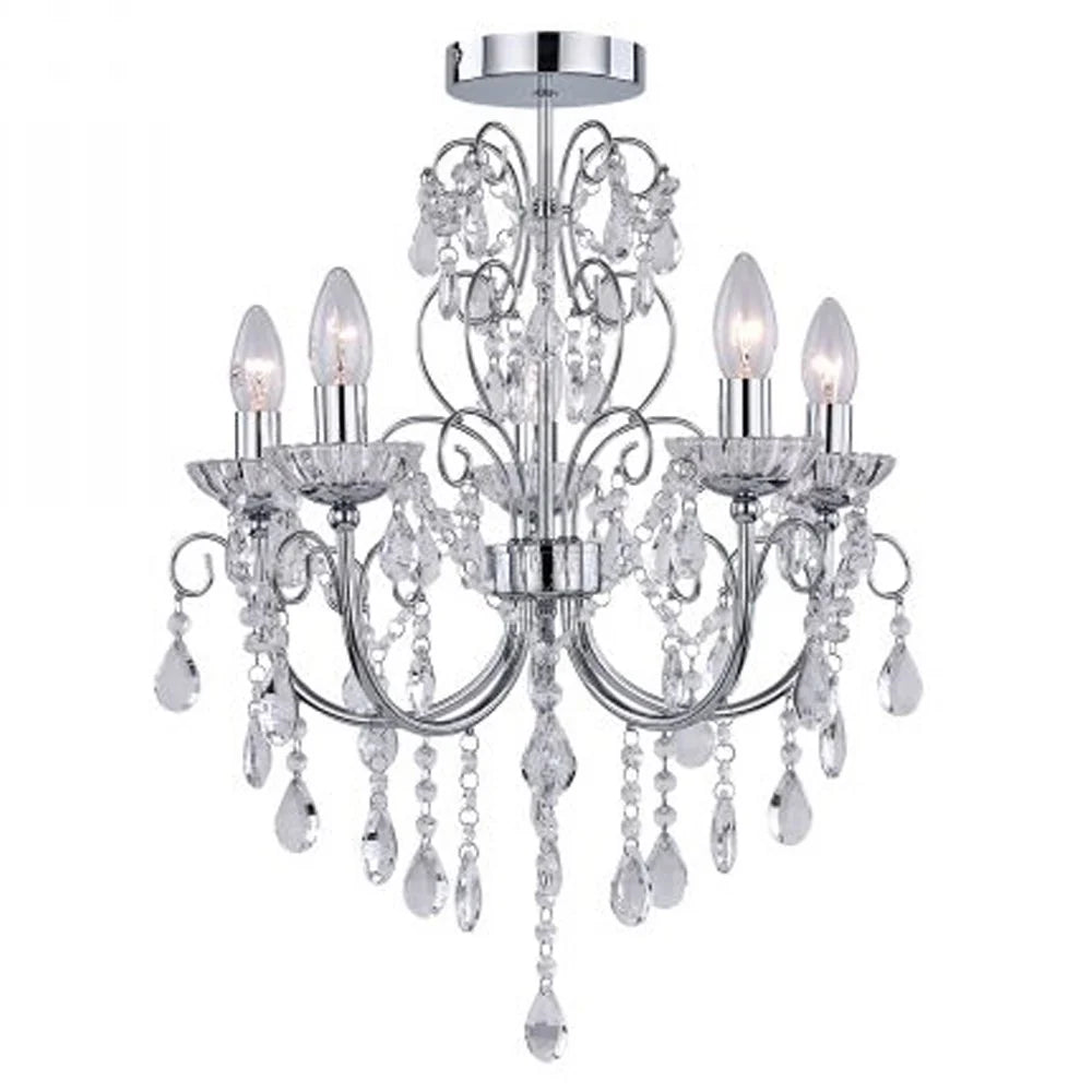 Lily Elegant Metal and Crystal Chandelier Light - Chrome, 5 Lights PL0161