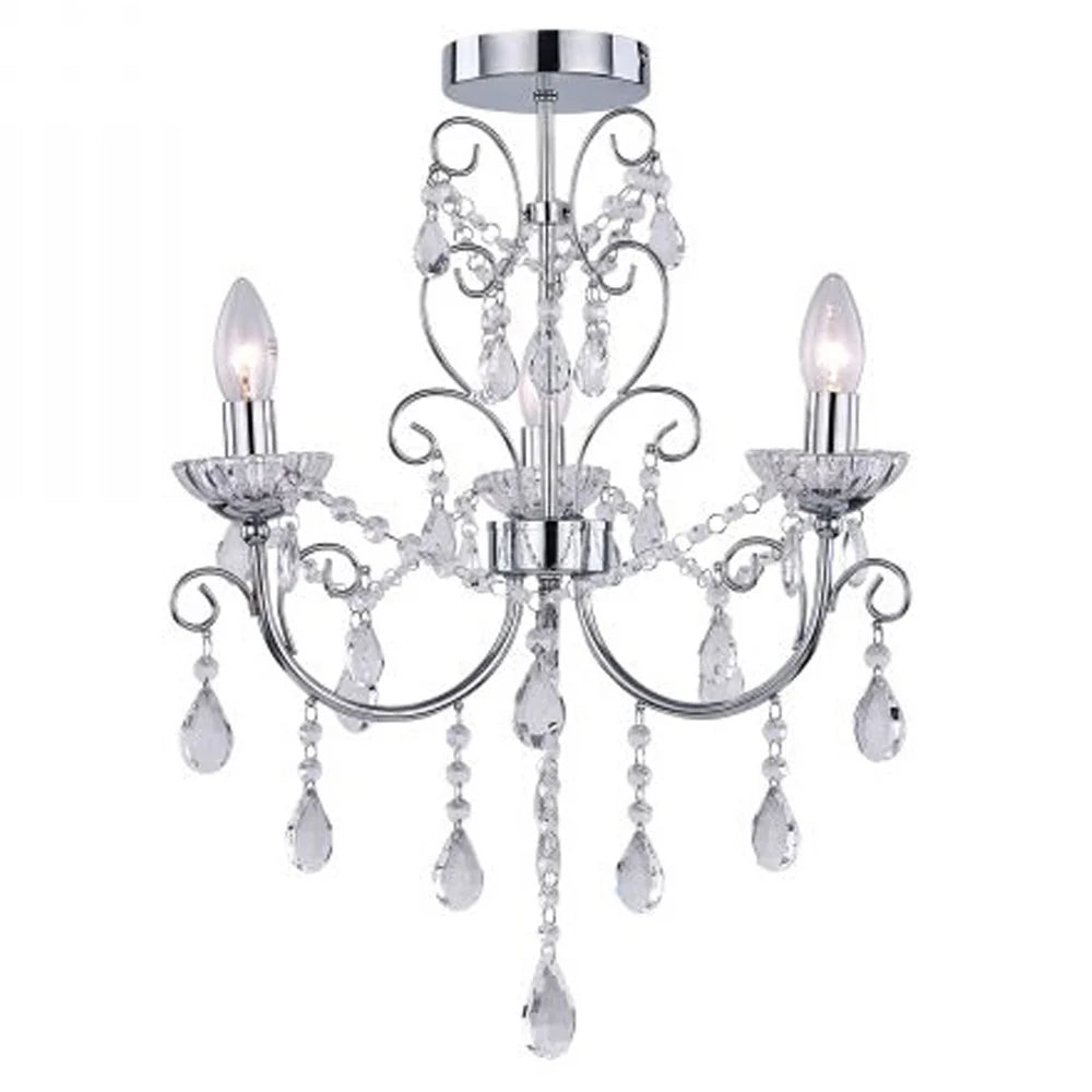 Ruby Elegant Metal and Crystal Chandelier Light - Chrome, 3 Lights, PL0162