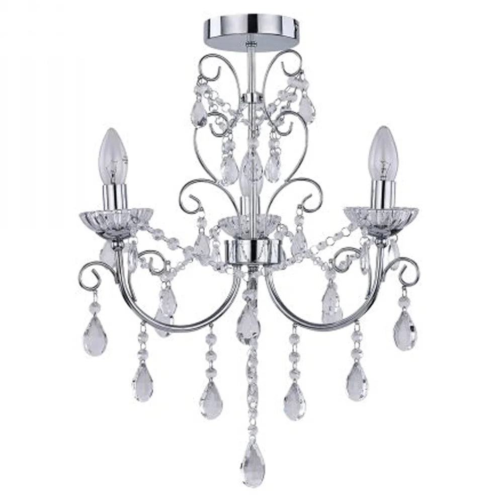 Ruby Elegant Metal and Crystal Chandelier Light - Chrome, 3 Lights, PL0162