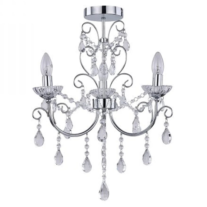 Ruby Elegant Metal and Crystal Chandelier Light - Chrome, 3 Lights, PL0162