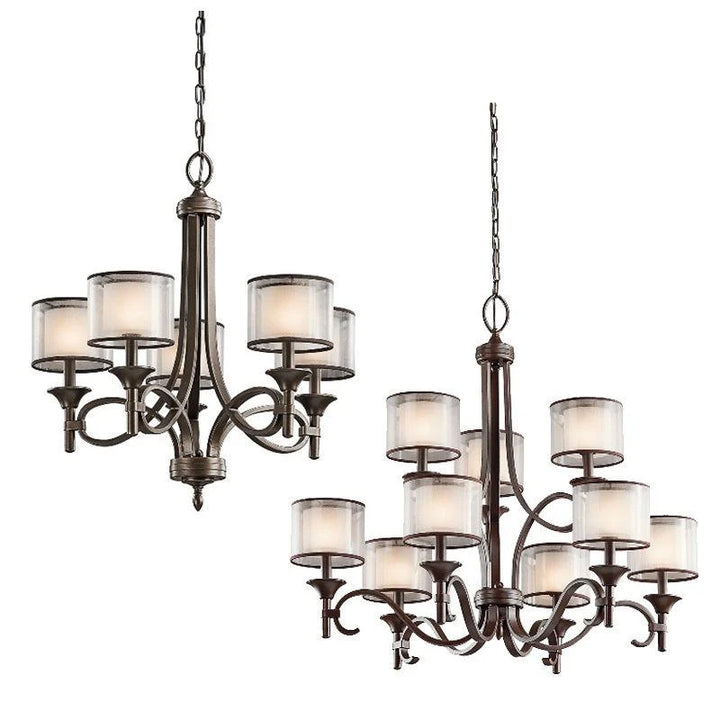 Lacey 5Lt/9Lt Chandelier E14 in Mission Bronze or Antique Pewter