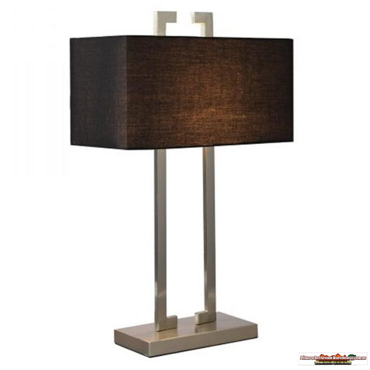 Layla Chic Rectilinear, Metal Table Lamp - Satin Chrome, Black Fabric Shade, 570mm High, PL0082