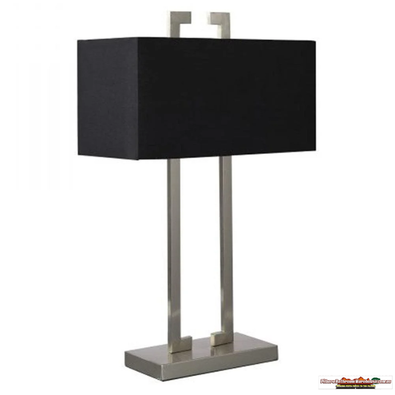 Layla Chic Rectilinear, Metal Table Lamp - Satin Chrome, Black Fabric Shade, 570mm High, PL0082