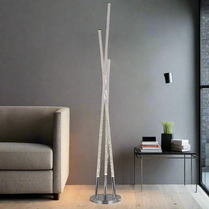 Skylar Contemporary LED Metal & Acrylic Floor Lamp - Chrome and Clear, 1360mm High, PL0110