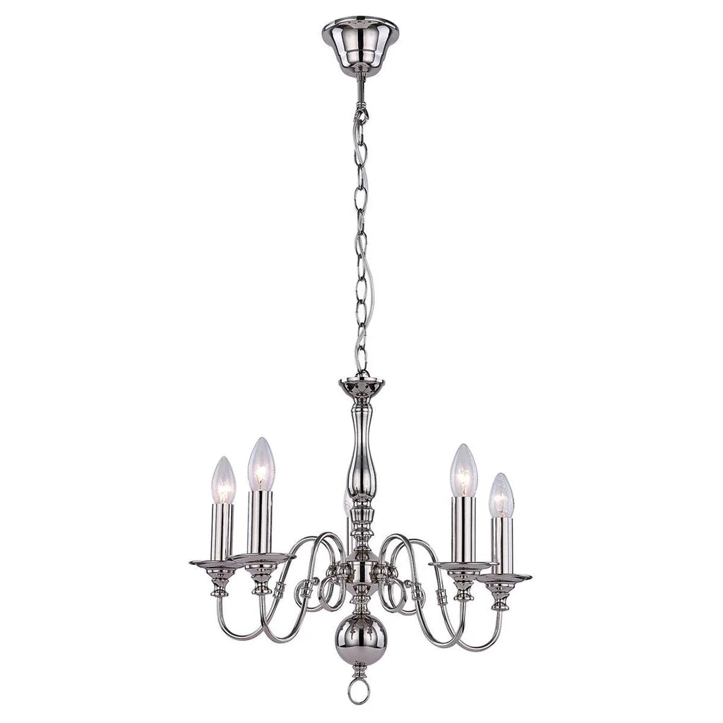 Isla Classical Metal 5 Light Chandelier - Polished Nickel, PL0060