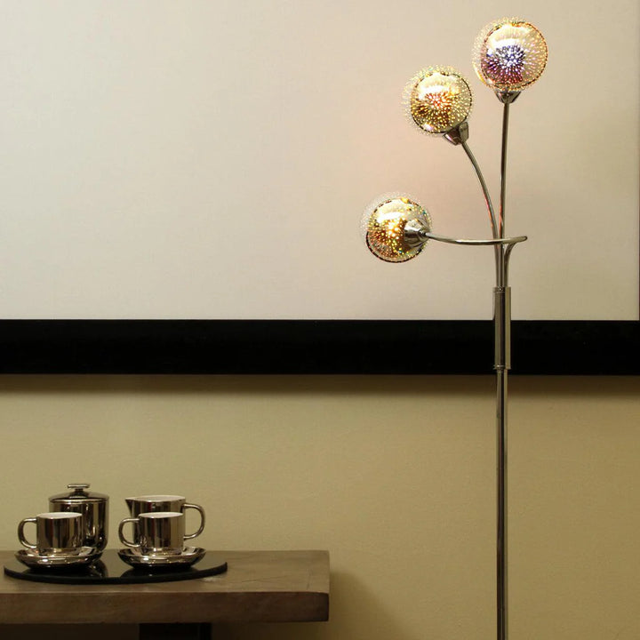 Lily Futuristic Sphere Metal Floor Lamp - Chrome, Glass Shade, 1450mm High, PL0186