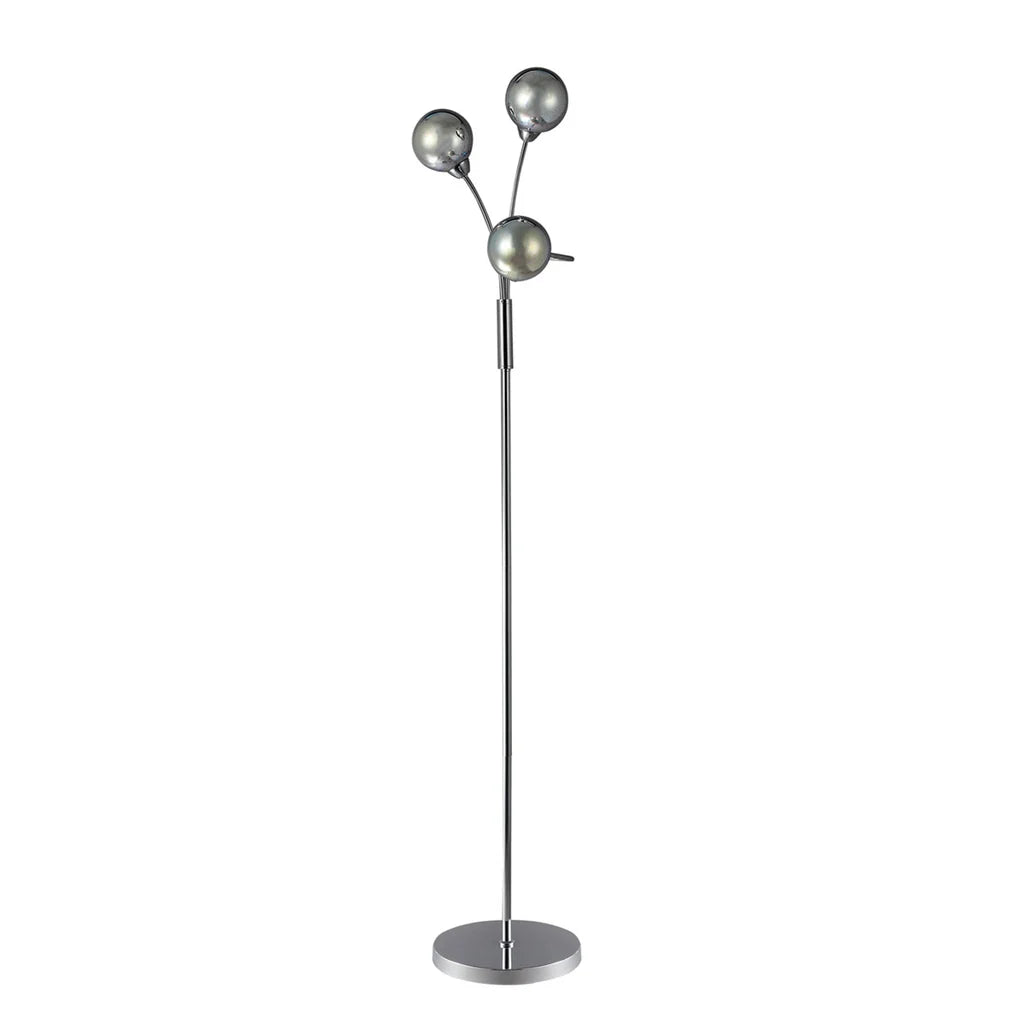 Lily Futuristic Sphere Metal Floor Lamp - Chrome, Glass Shade, 1450mm High, PL0186