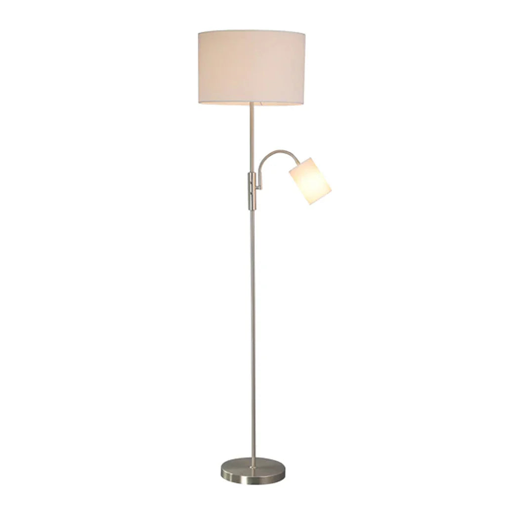 Lily Sophisticated Mother and Child Metal Floor Lamp - Black & White Fabric Shade, 1700mm High, PL0255