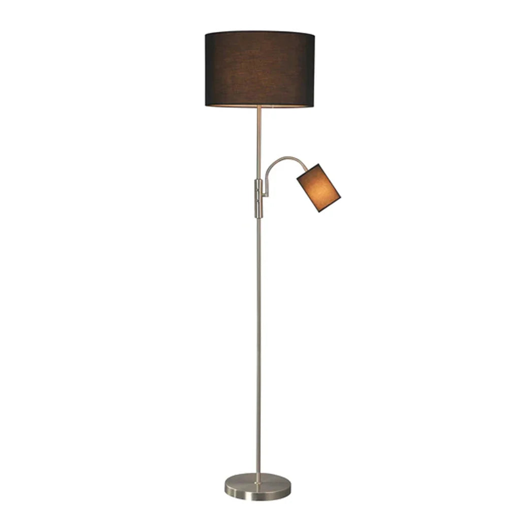 Lily Sophisticated Mother and Child Metal Floor Lamp - Black & White Fabric Shade, 1700mm High, PL0255