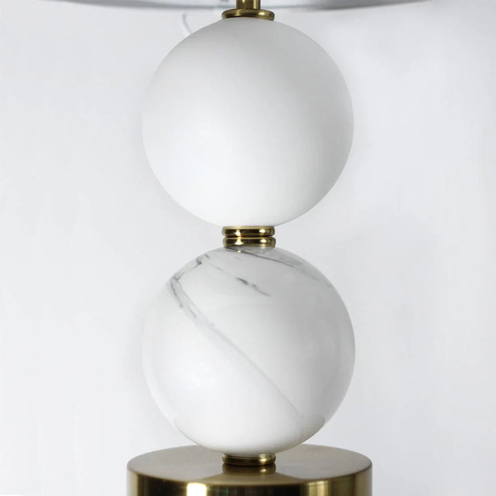 Luna Elegant orb, Glass Table Lamp - Brass or Pewter Fabric Shade, 480mm High, PL0070