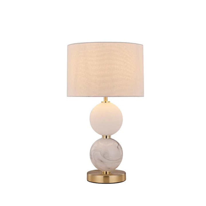 Luna Elegant orb, Glass Table Lamp - Brass or Pewter Fabric Shade, 480mm High, PL0070