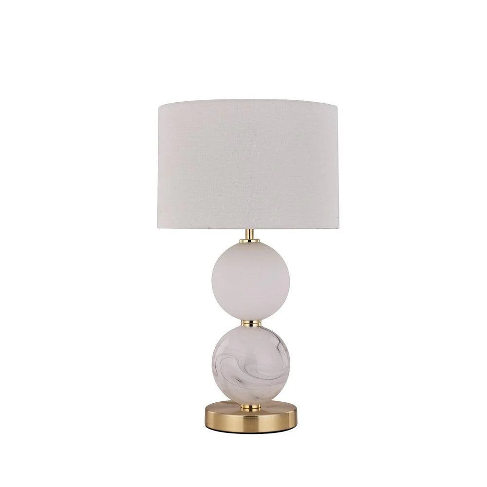 Luna Elegant orb, Glass Table Lamp - Brass or Pewter Fabric Shade, 480mm High, PL0070