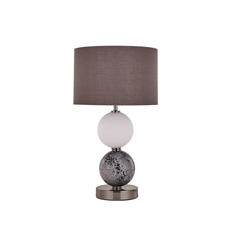 Luna Elegant orb, Glass Table Lamp - Brass or Pewter Fabric Shade, 480mm High, PL0070