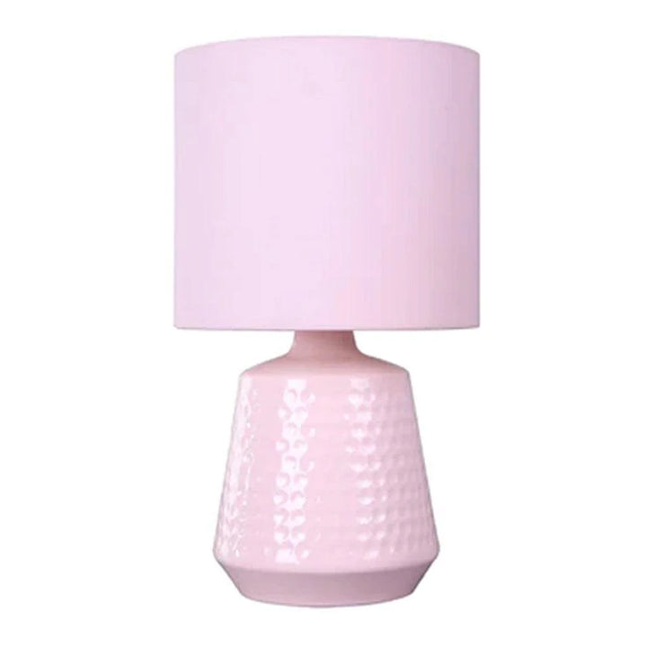 Lydia Vibrant Metal Touch Table Lamp - Green, Pink, Satin Chrome or White, Fabric Shade, 350mm High,