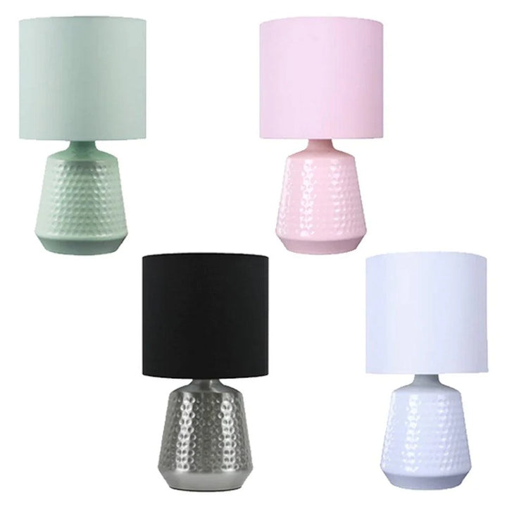 Lydia Vibrant Metal Touch Table Lamp - Green, Pink, Satin Chrome or White, Fabric Shade, 350mm High,