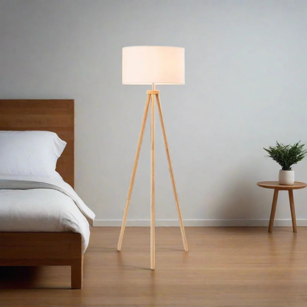 Timeless Timber Floor Lamp with White Shade