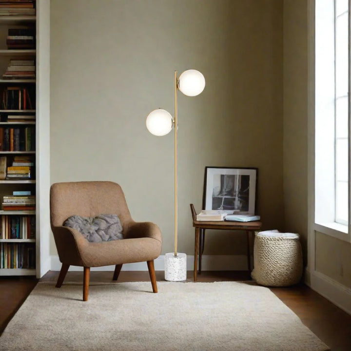 Sophia Floor Lamp 2Lt in Brushed Brass & Opal Glass