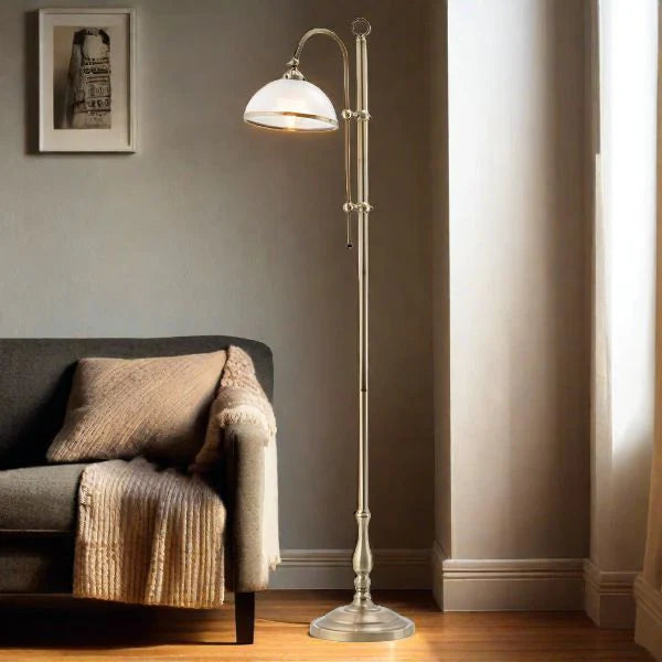 Marina Ribbed Glass Floor Lamp in Antique Brass