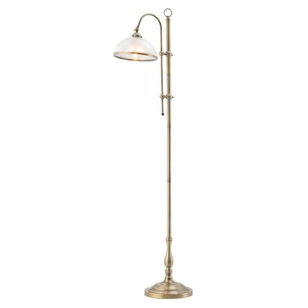 Marina Ribbed Glass Floor Lamp in Antique Brass