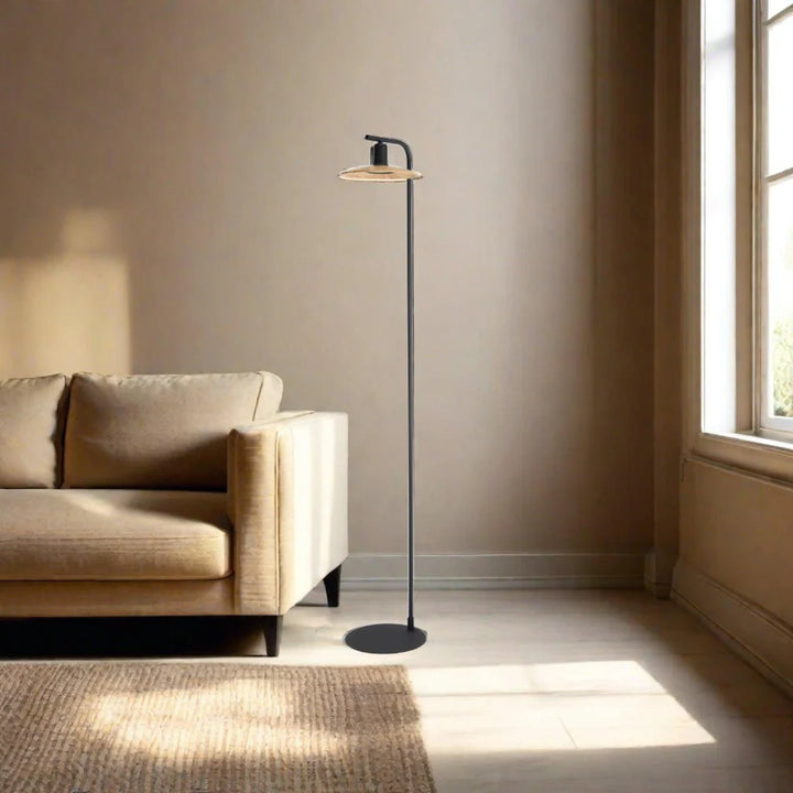 Mayazes LED Floor Lamp in Black/Natural Wood