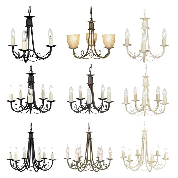 Minster Chandelier 3Lt/5Lt/6Lt E14 in Black/Gold/Ivory Elstead Lighting - ELS.MN3, ELS.MN5, ELS.MN6