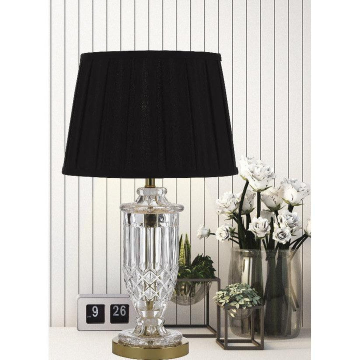 Modern Glass Table Lamp in Chrome or Gold w/ White or Black Shade