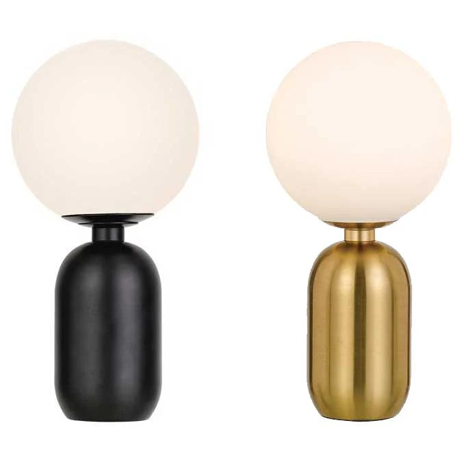 Modern Table Lamp in Antique Gold/Opal, Black/Smoke or Black/Opal