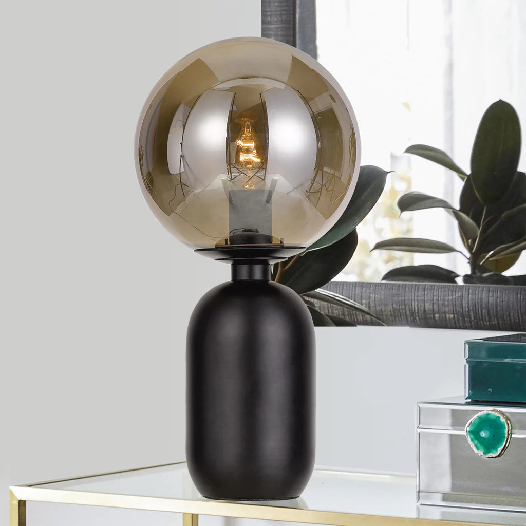 Modern Table Lamp in Antique Gold/Opal, Black/Smoke or Black/Opal